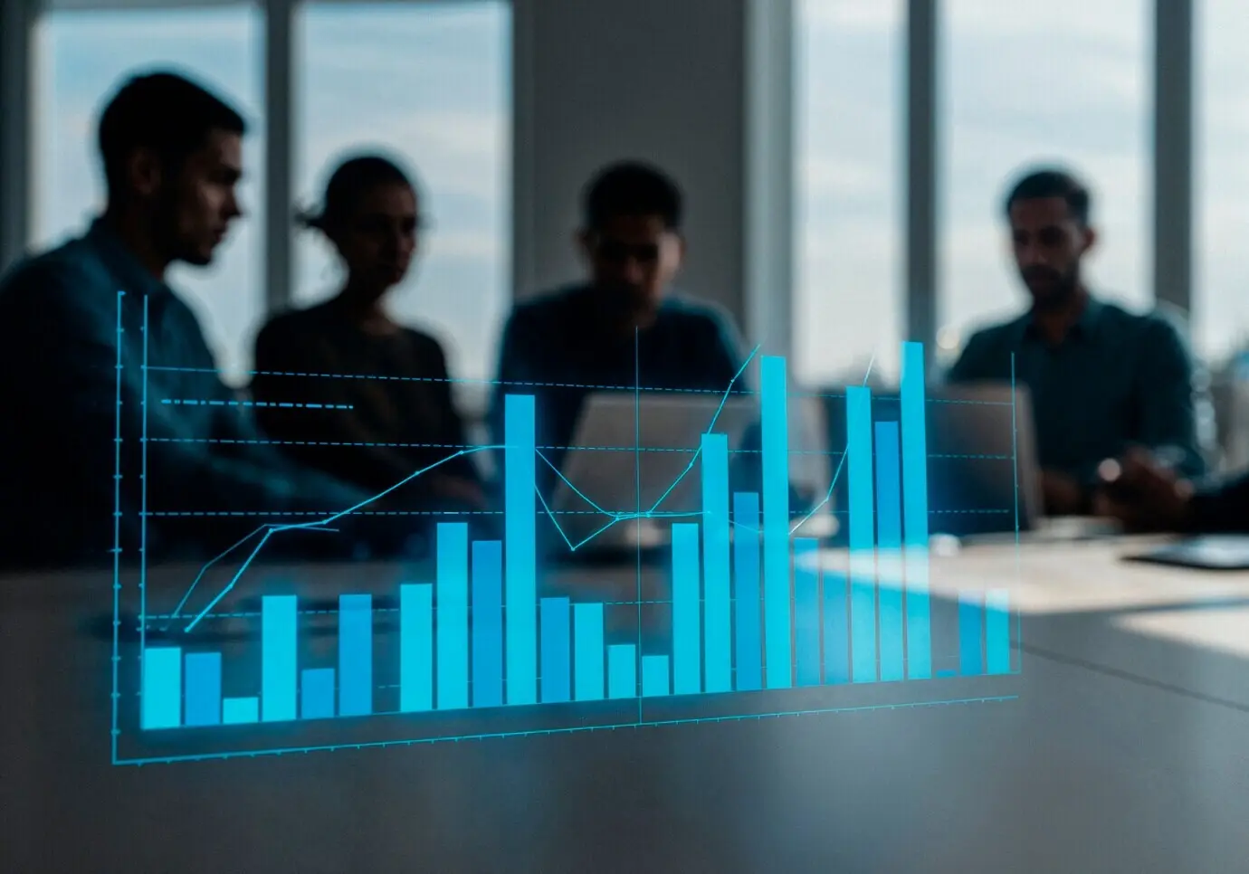 Geschäftsteam, das Finanzdaten mithilfe von Diagrammen analysiert.